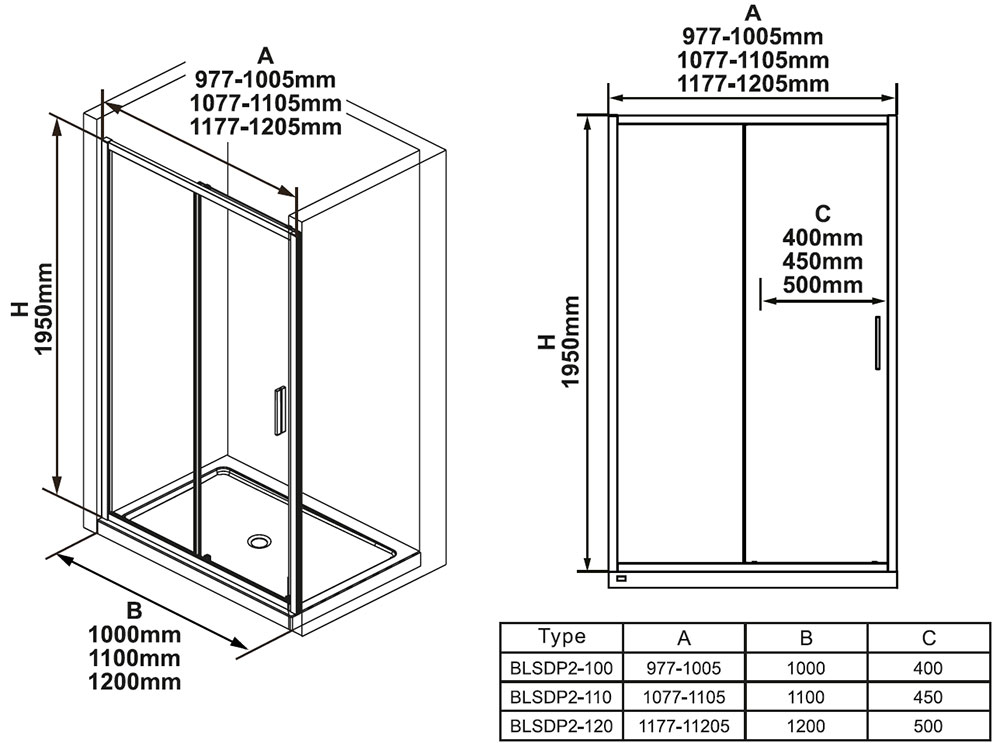 Душевая дверь RAVAK Blix Slim BLSDP2-120 в черном профиле, прозрачное стекло